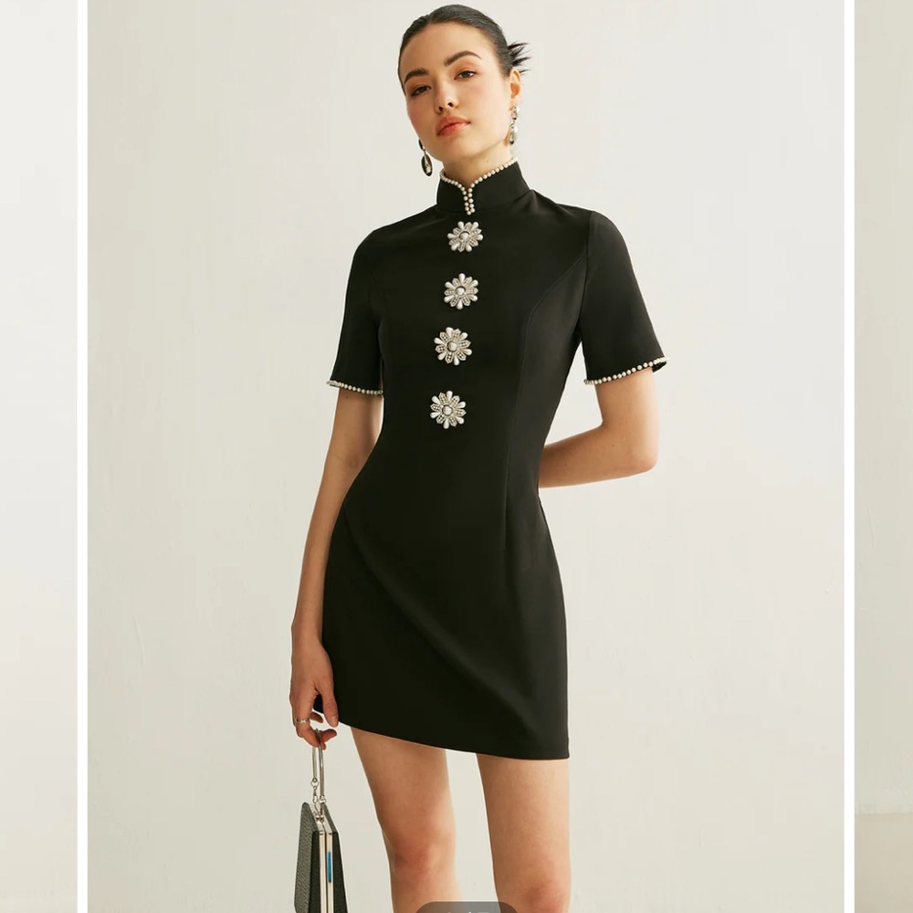 Commense Black and White Sheath Mini Dress